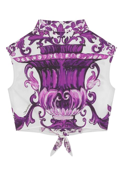 Sleeveless Shirt With Purple Maiolica Print DOLCE & GABBANA KIDS | L56S41-HH5ENIP3TN